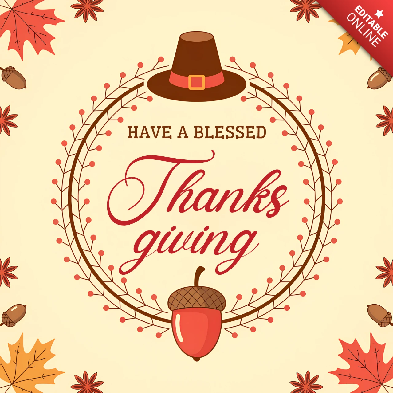 Thanksgiving Wreath Design Template for Festive Greeting Cards