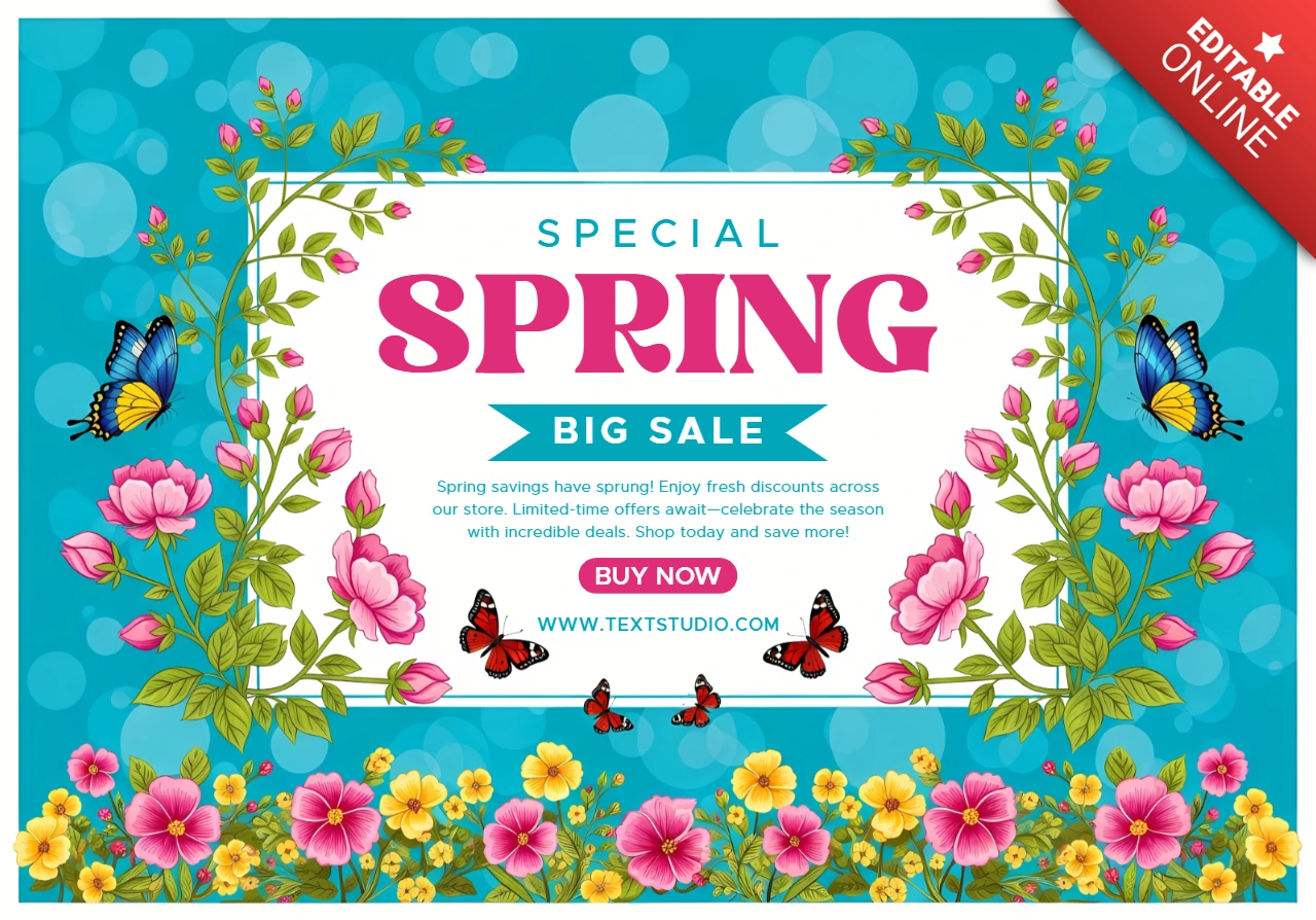 Modèle de vente florale de printemps avec des papillons pour des flyers promotionnels