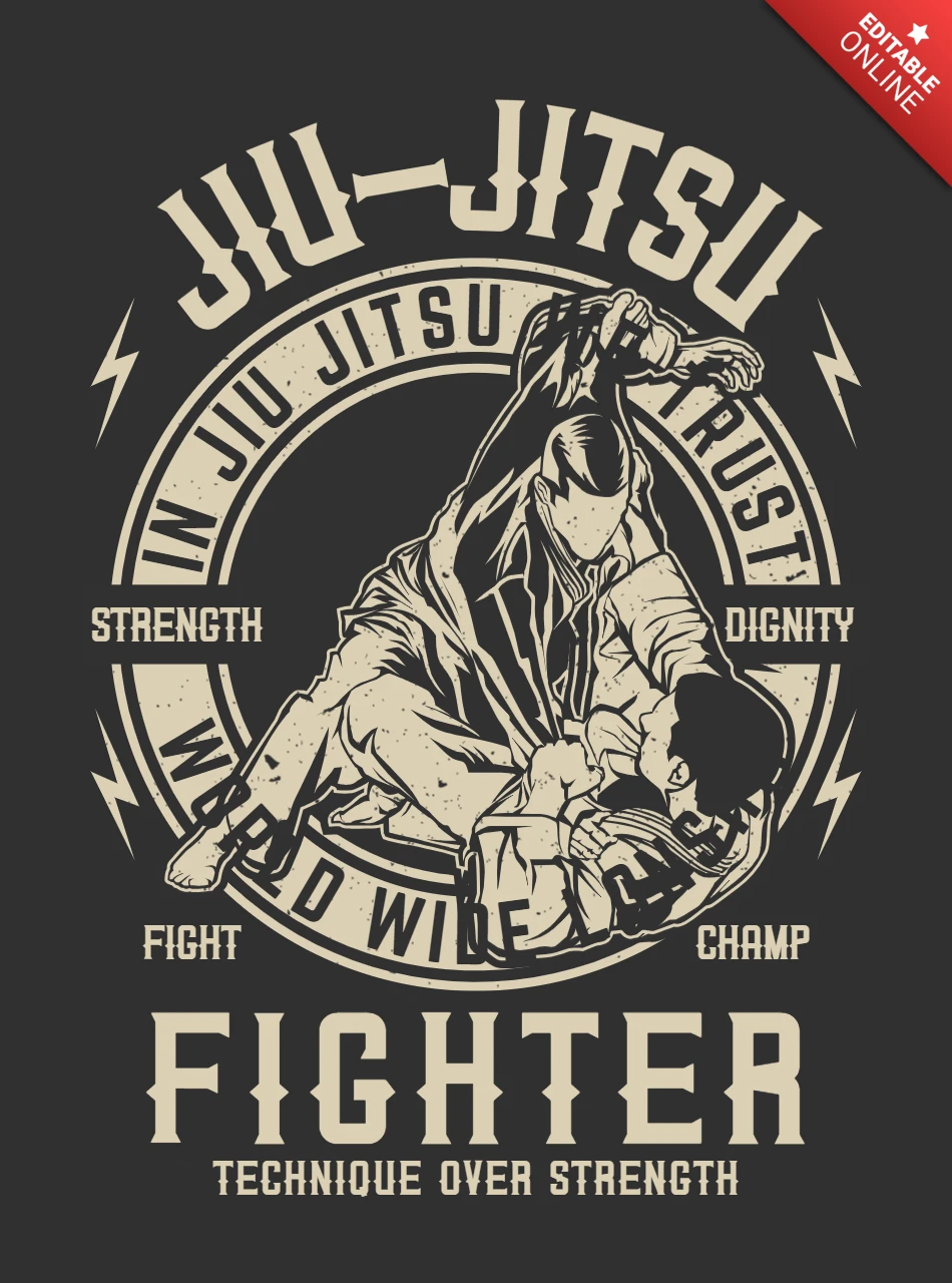 Jiu Jitsu Fighter Technique QT-shirt Design Template