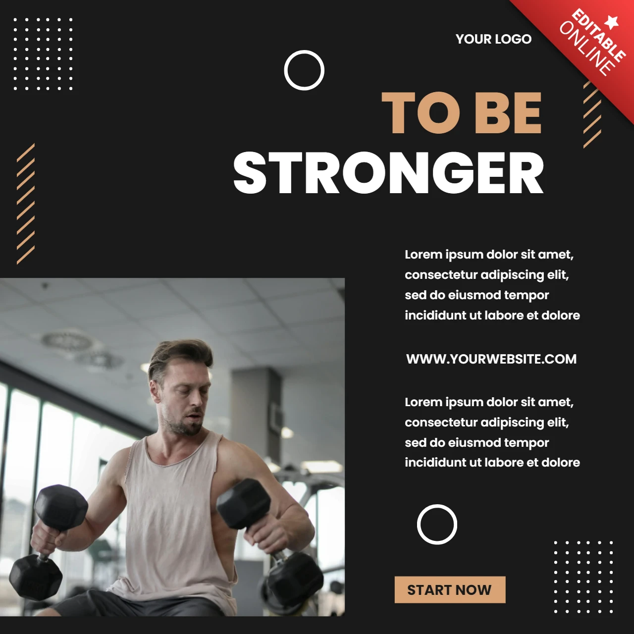 To Be Stronger Gym Center Instagram Post Design Template