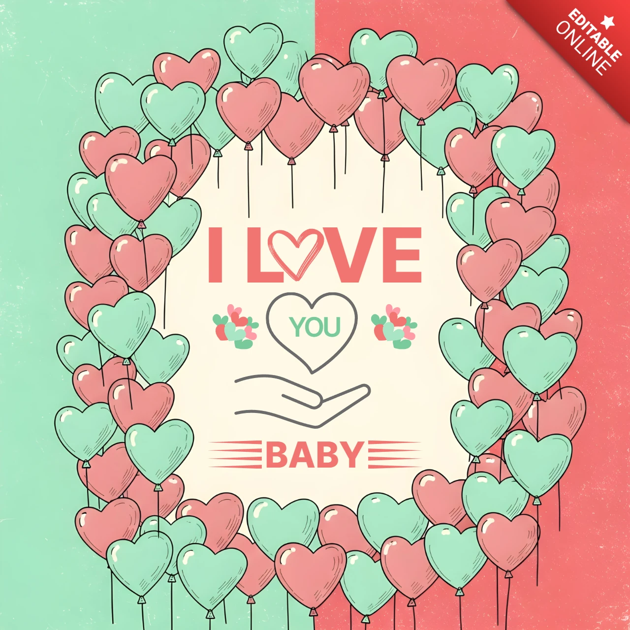 Heart Balloon Love Design Template for Greeting Cards