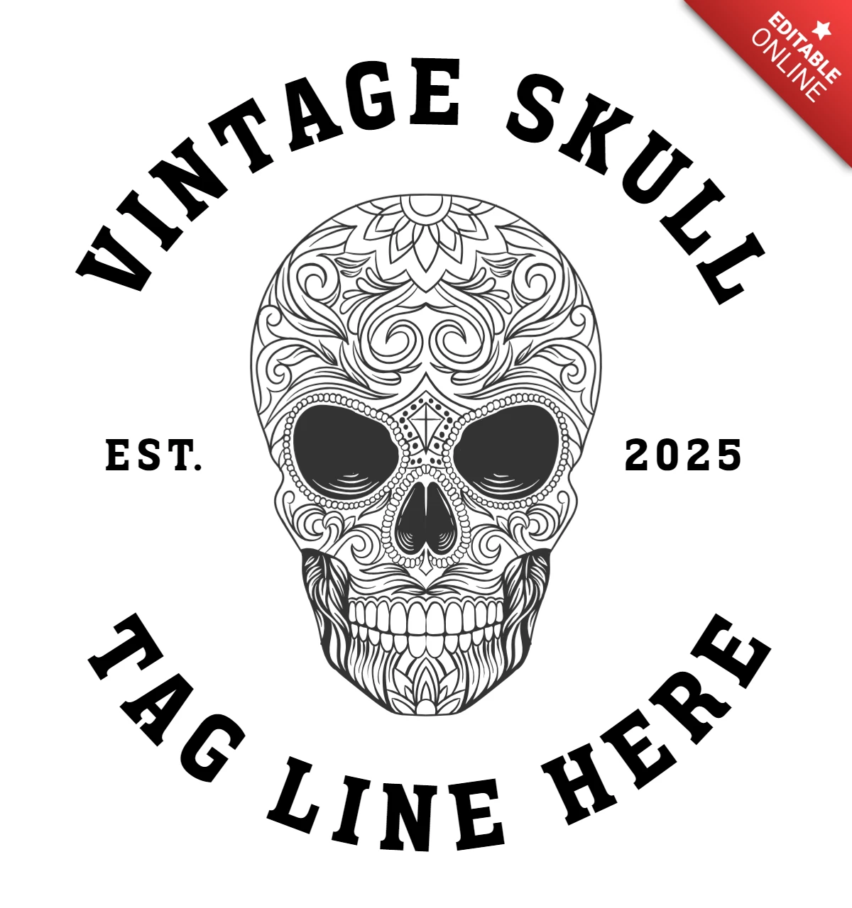 Vintage Calavera Skull Logo Design Template