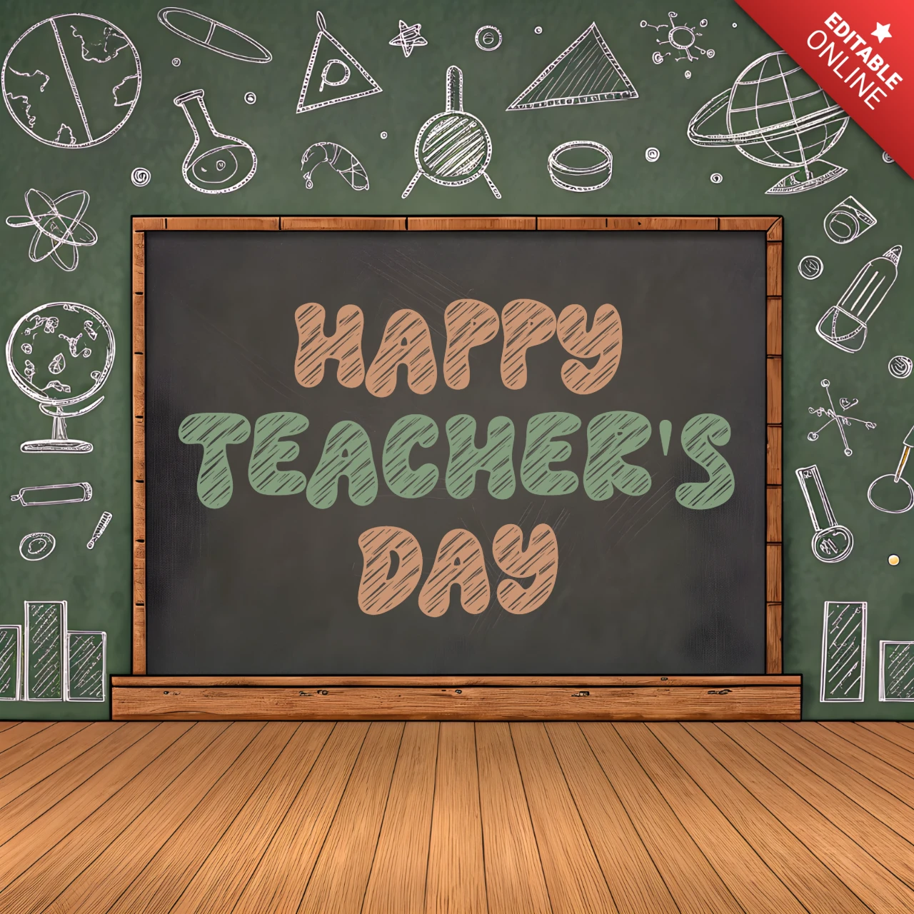 Chalkboard Design Template for Happy Teacher's Day with Educational Elements