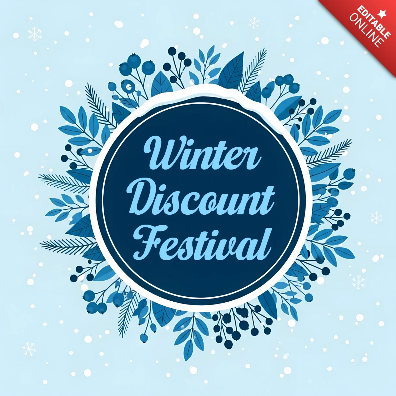 Winterfestivalsrabatt-Designvorlage mit floralen Elementen für Werbeflyer