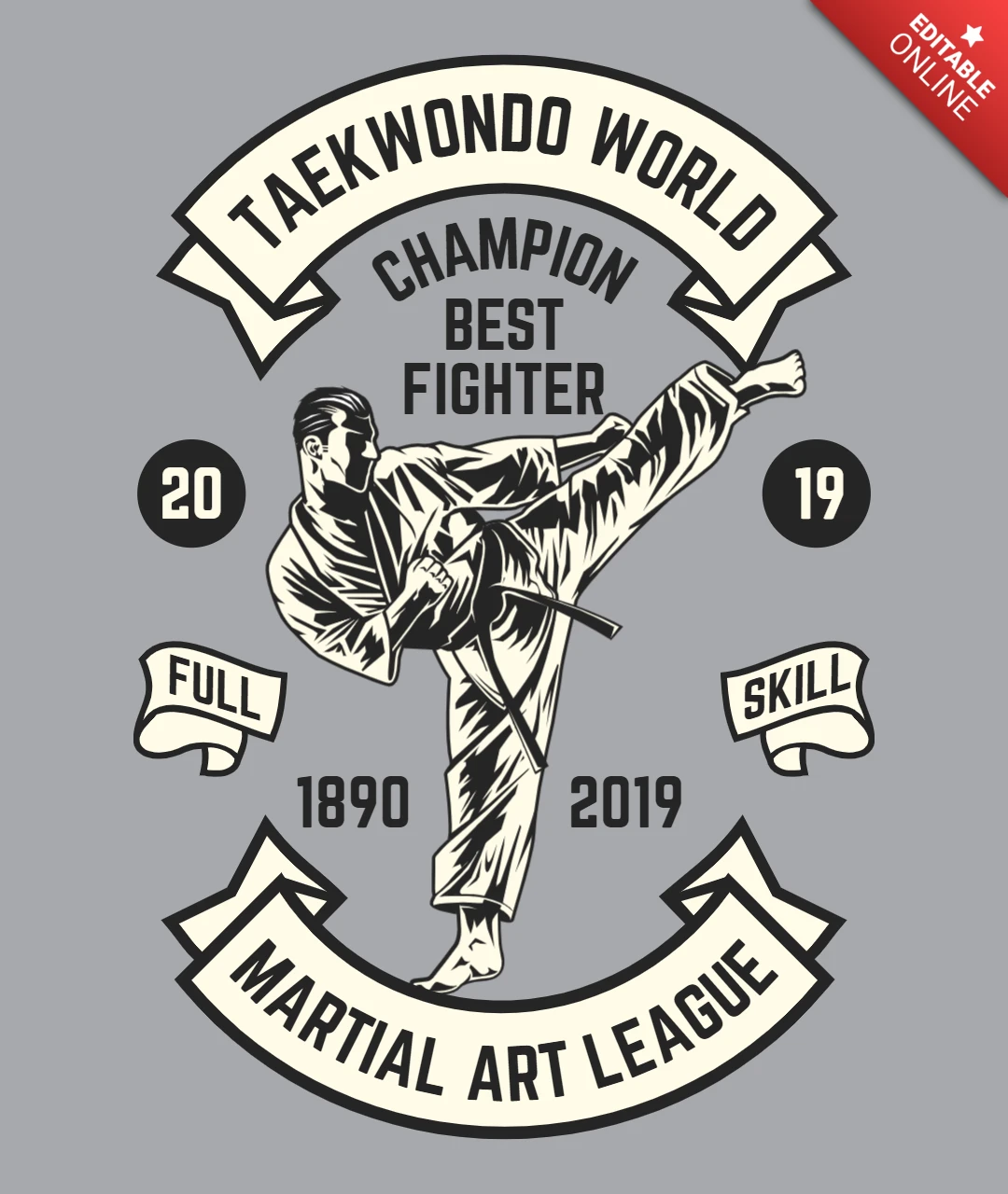 Taekwondo arte marcial deco plantilla de diseño de la camiseta