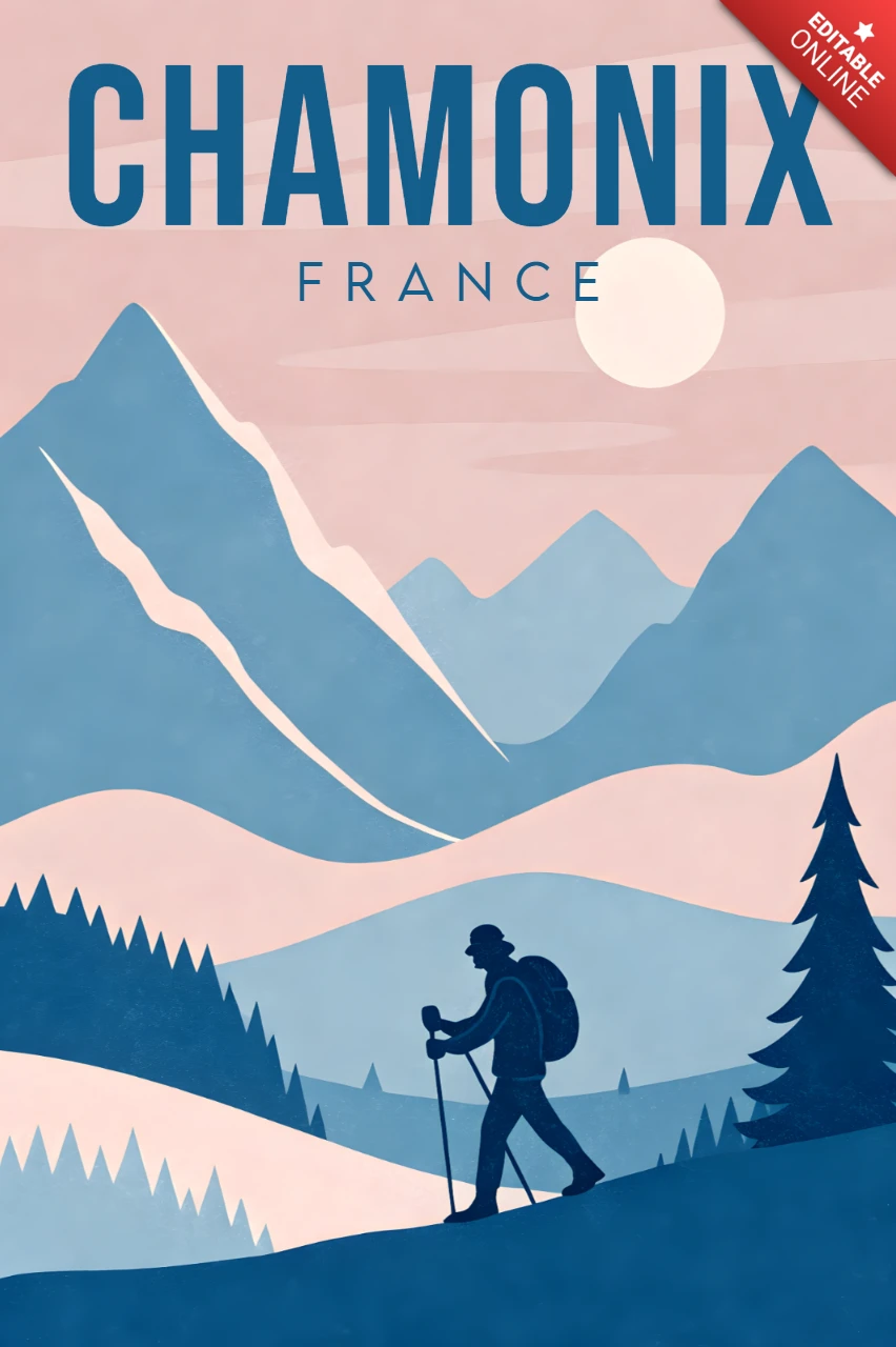 Chamonix Frankreich Bergabenteuer Designvorlage für Reiseposter