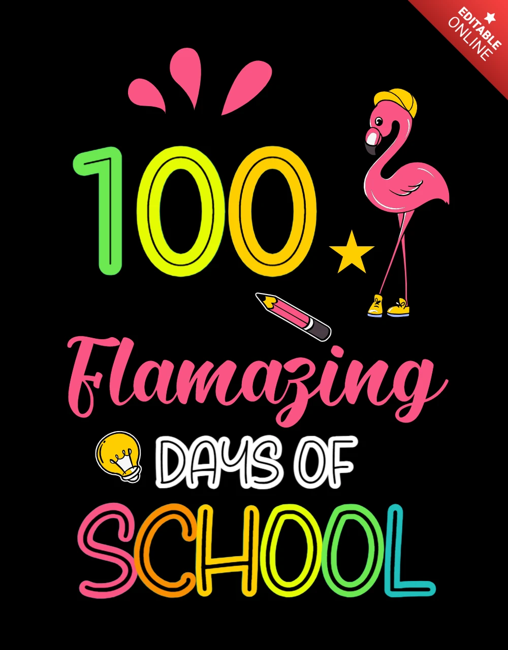 Erstaunliche tage der schule bunte flamingo t-shirt design vorlage