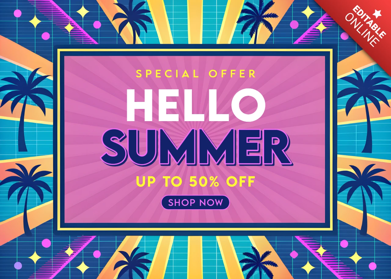 Vibrante zomeraanbieding ontwerp sjabloon met gedurfde graphics