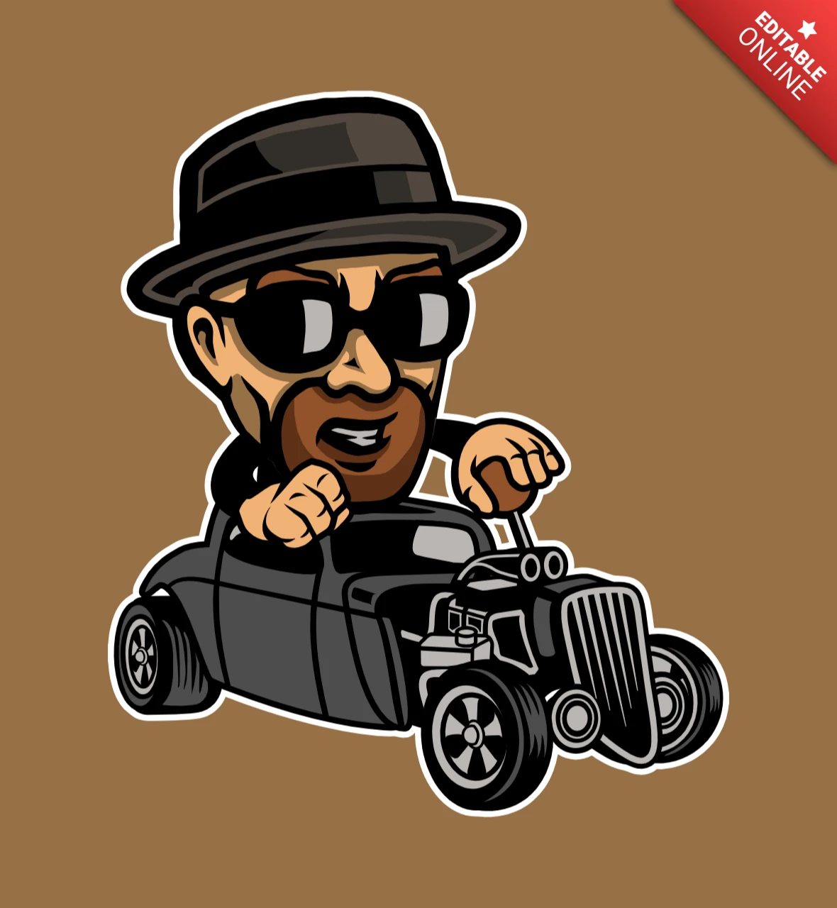 Breaking Bad Heisenberg Hotrod Cartoon Character T-Shirt Design Template