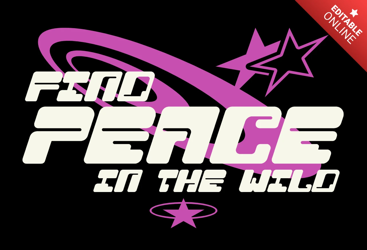 Trova pace nel design del template della maglietta con stella rosa e messaggio motivazionale.