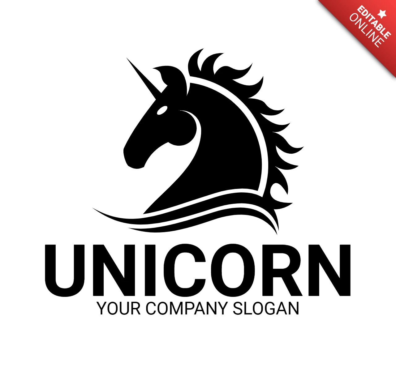 Plantilla de diseño de logotipo de unicornio fuerte