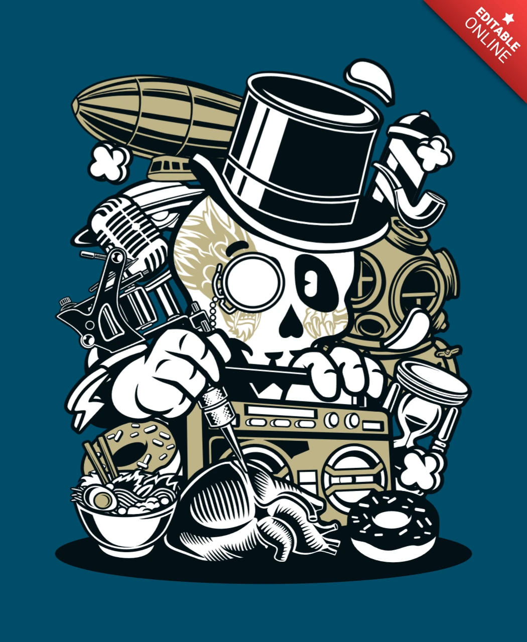 Steampunk Skull Cartoon Character Design Template