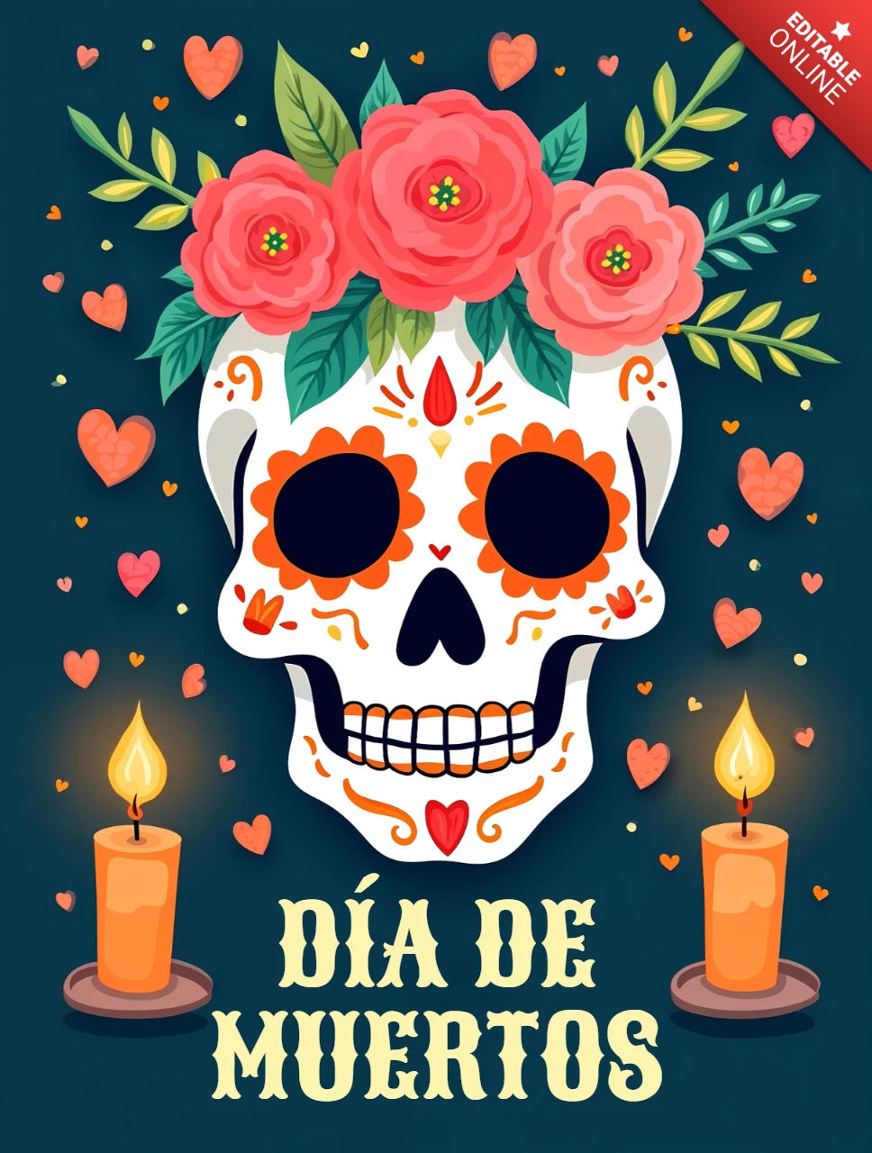 Template de design de crânio colorido do dia de mortos para pôsteres festivos