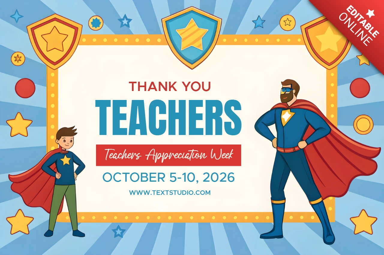 Superhero-Themed Thank You Teachers Design Template for Appreciation Week