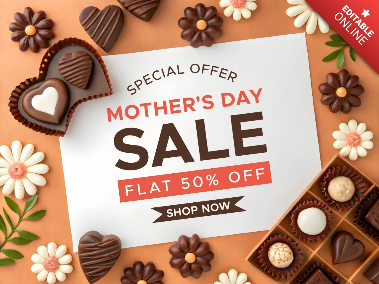 Mother's Day Sale Design Template: Sweet Chocolate Promotion with Floral Accents
