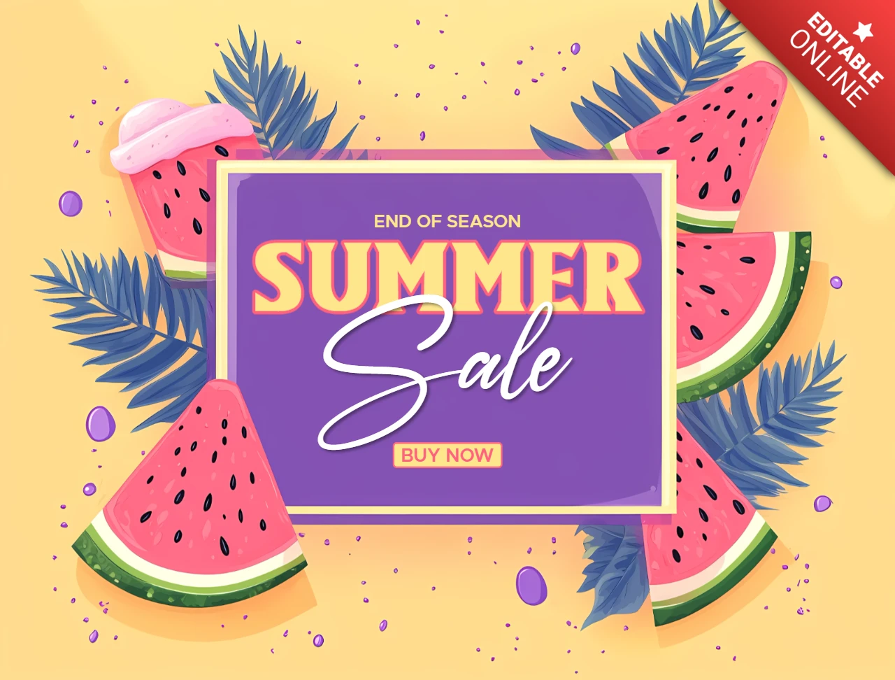 Vibrant 80s Style Design for Summer Sale Template with Tropical Elements
