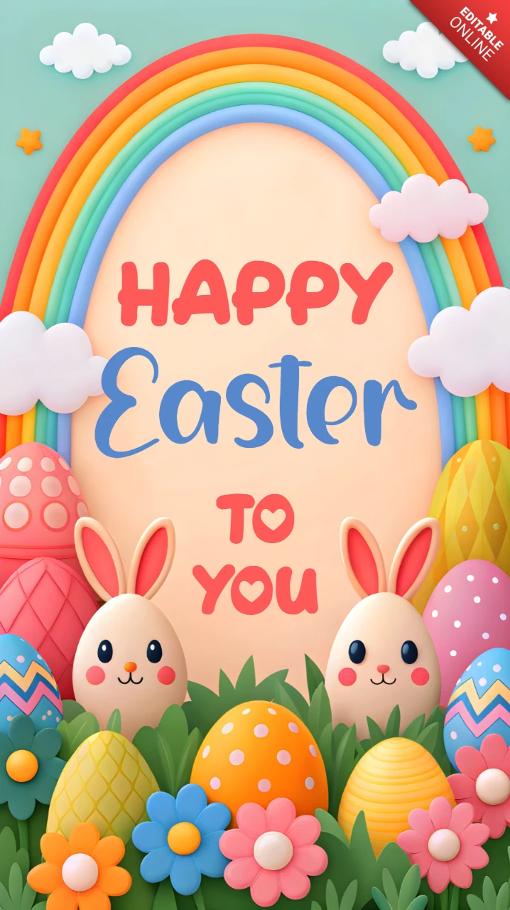 Colorful Easter Celebration Design Template with Bunnies and Eggs