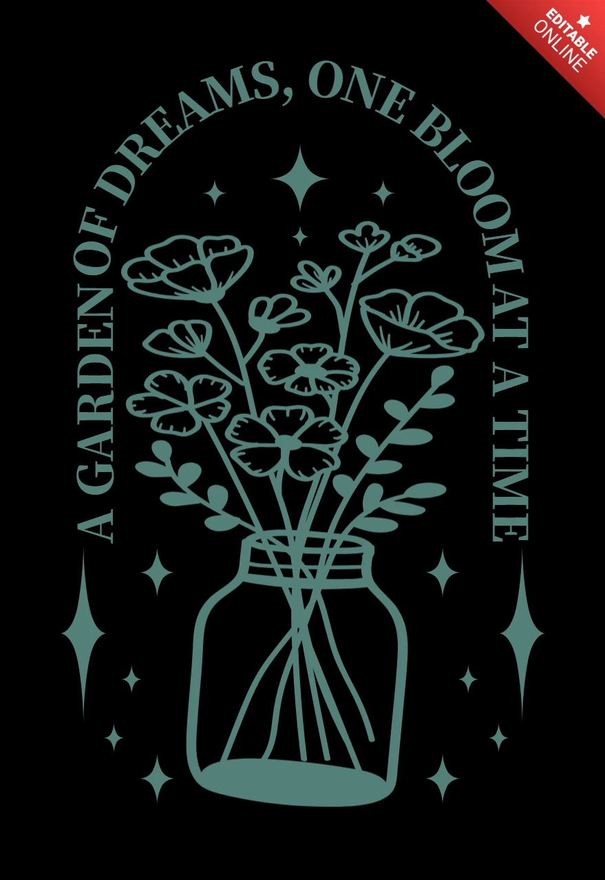 Ein Garten der Träume inspirierendes Glas mit Blumen für Wachstum und Positivität T-Shirt Design Vorlage