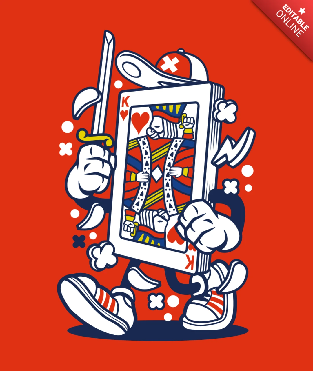 Playing Card King Cartoon Character T-Shirt Design Template