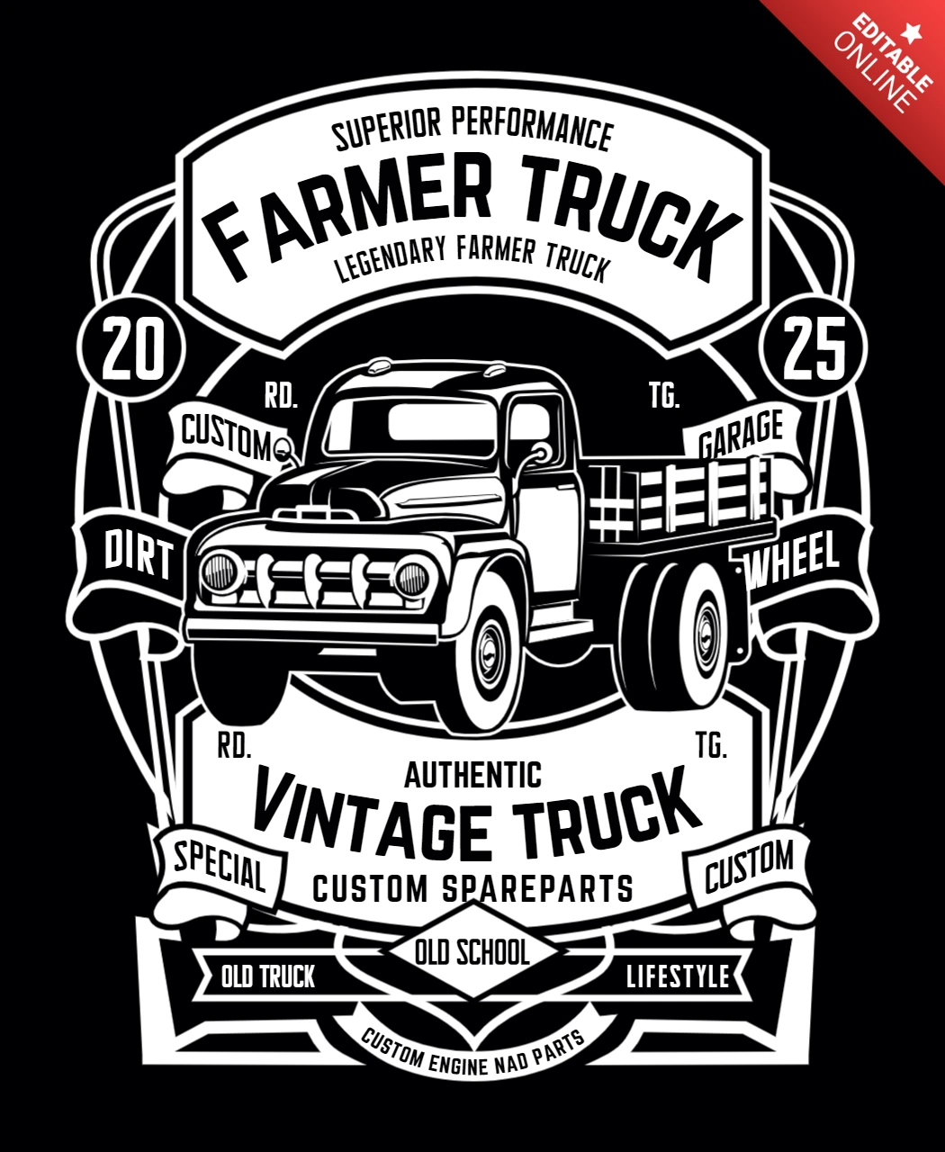 Modèle de t-shirt de camion vintage de fermier