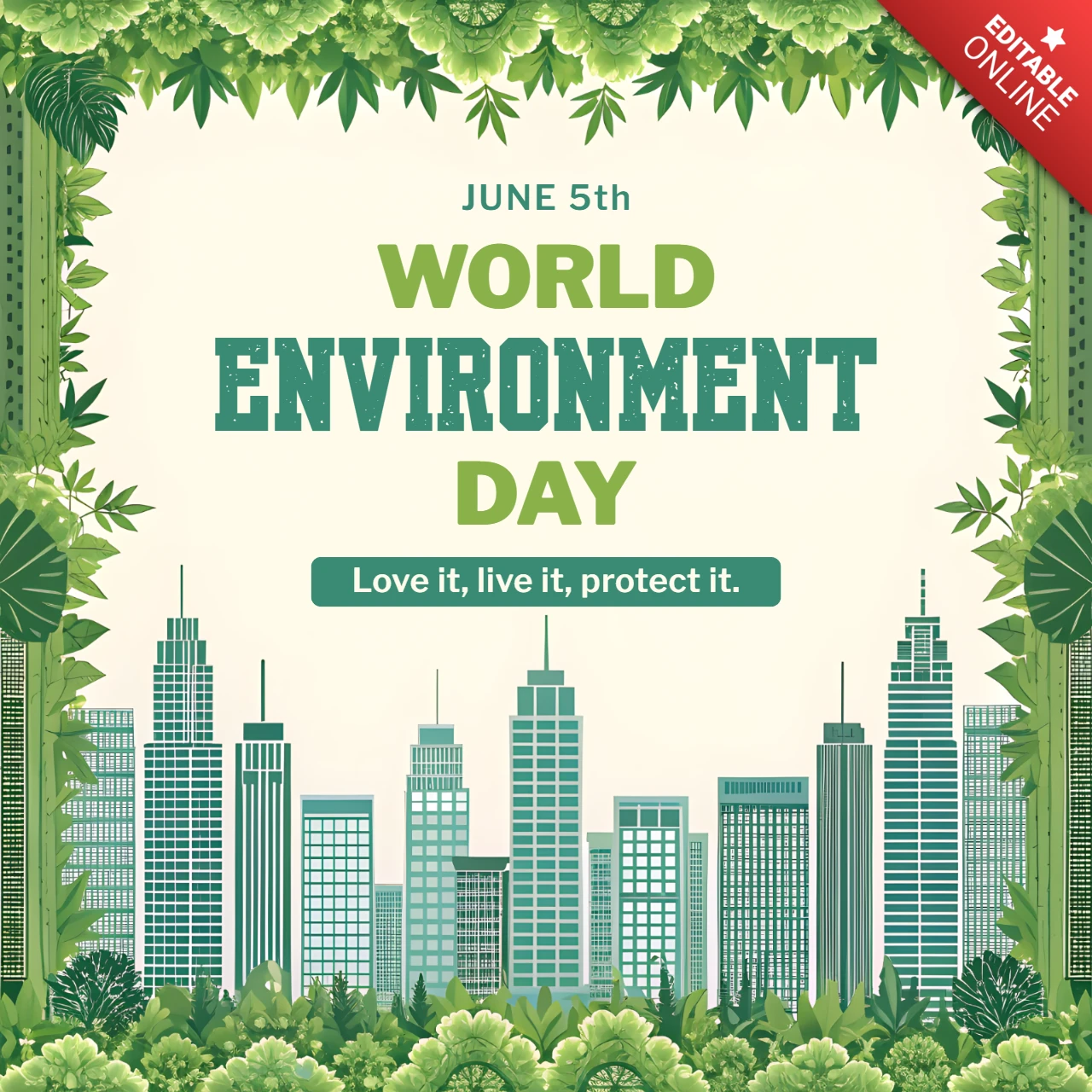 World Environment Day Design Template with Green City Scape Theme