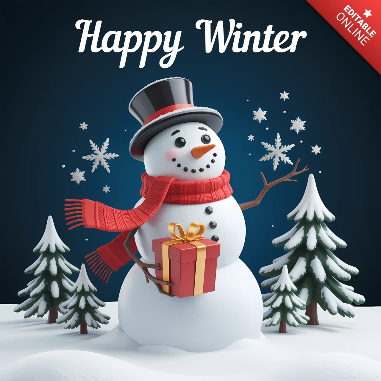 3D Snowman Winter Greeting Card Design Template