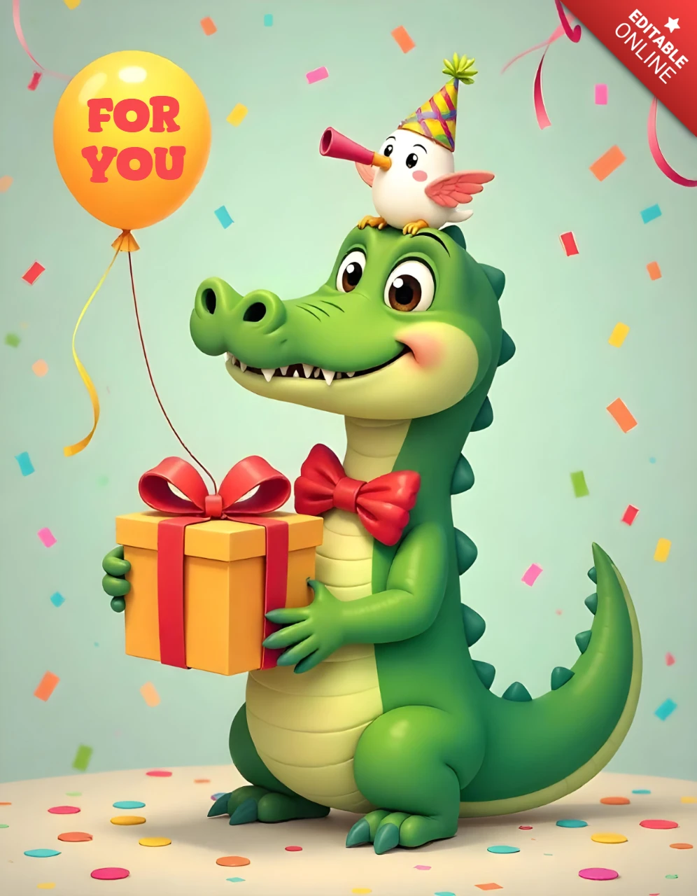Modelo de convite de festa de aniversário de crocodilo festivo