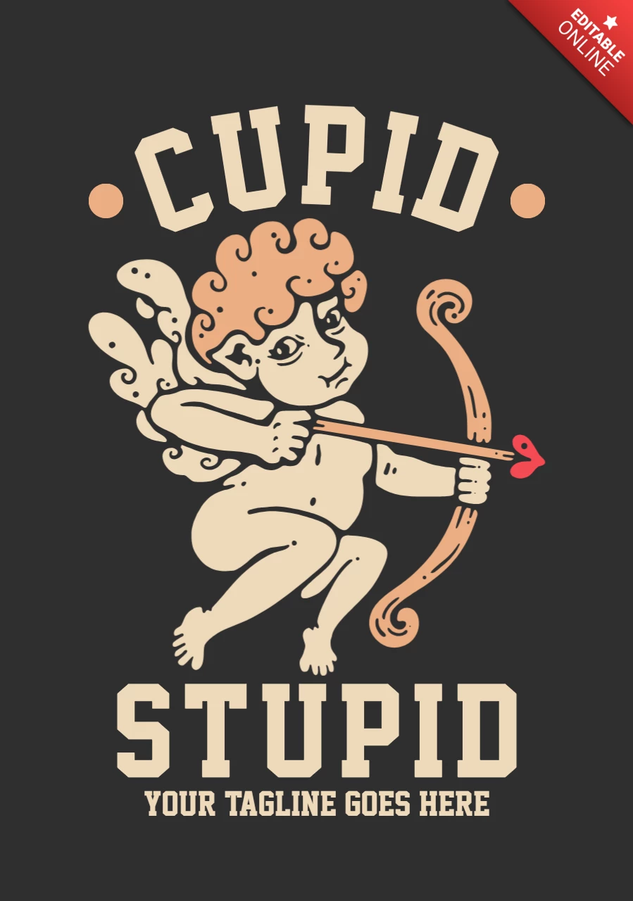 Cupido con plantilla de diseño de camiseta con arco y flecha