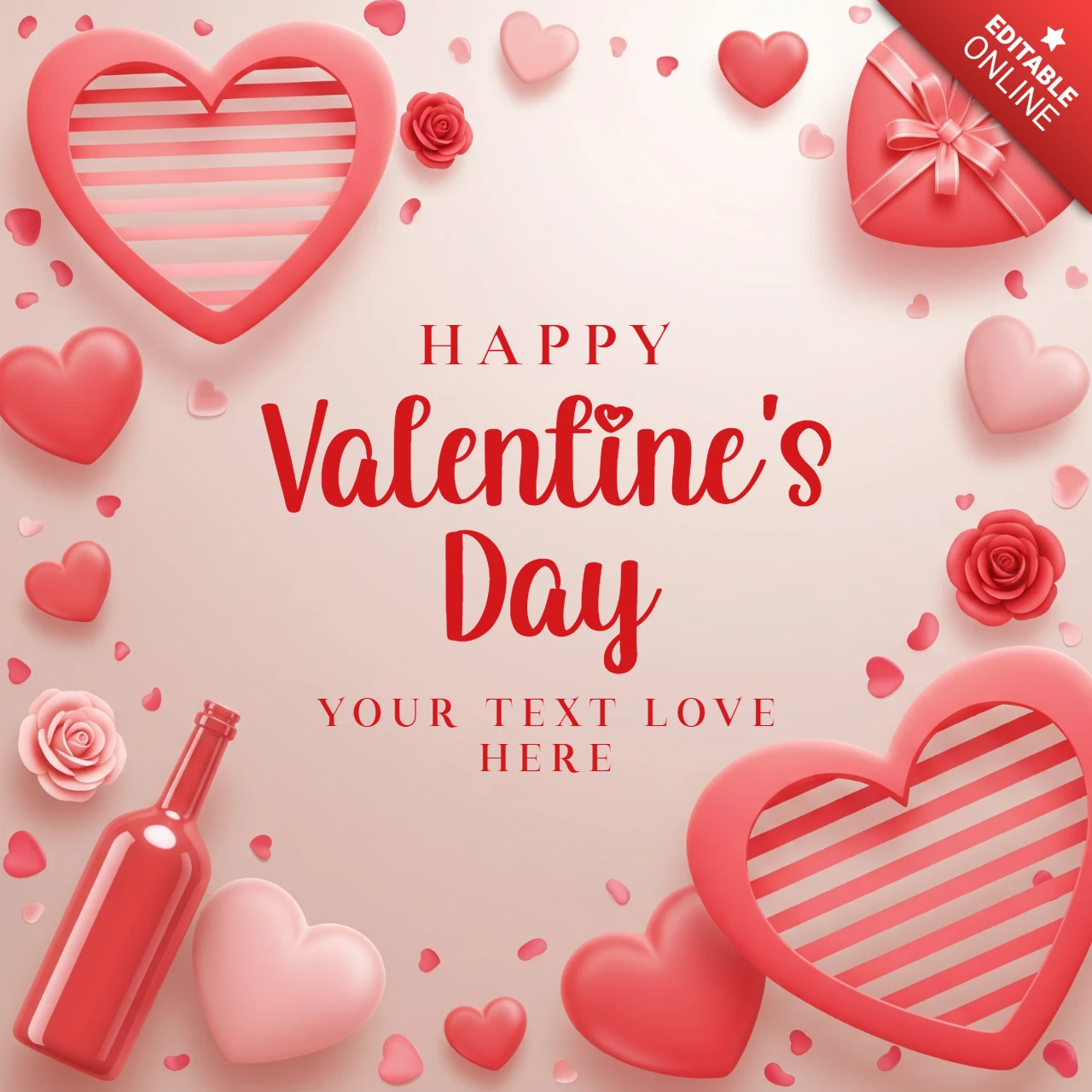 Affiche de la Saint-Valentin avec un thème rose doux, des accents en forme de cœur et un message d'amour personnel.