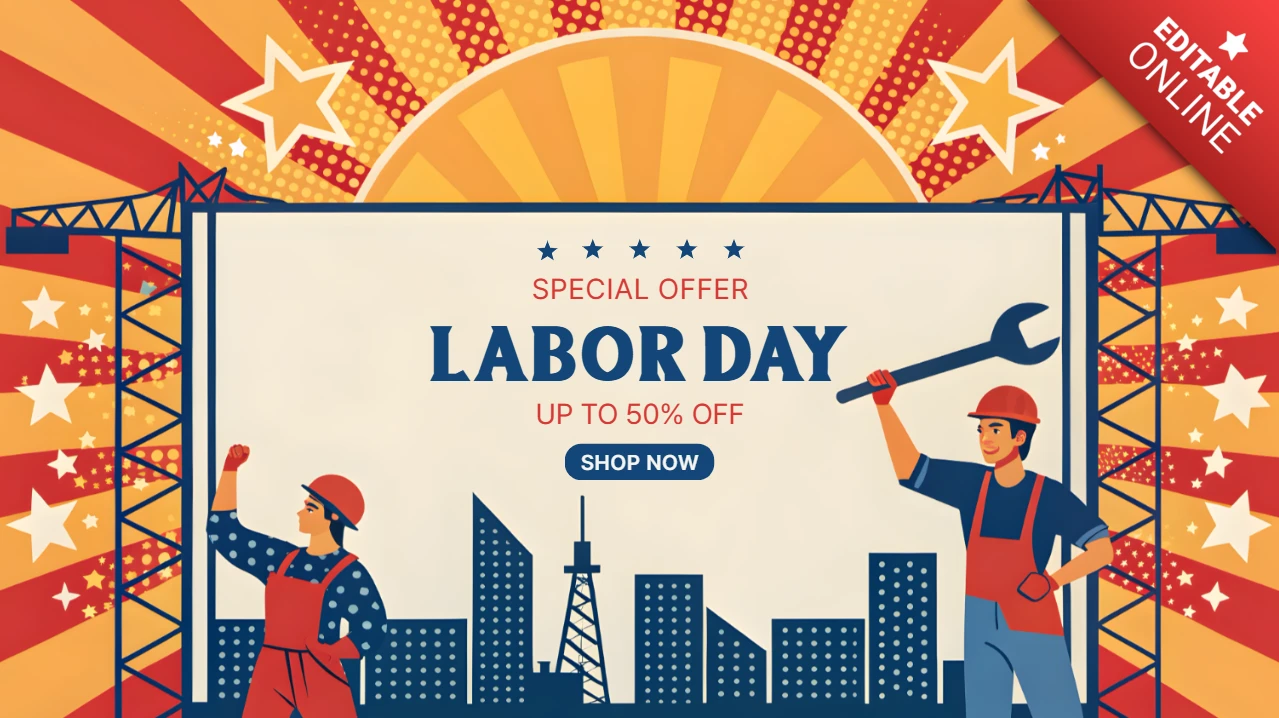 Plantilla de diseño para la celebración del Día del Trabajo - banner promocional estilo vintage