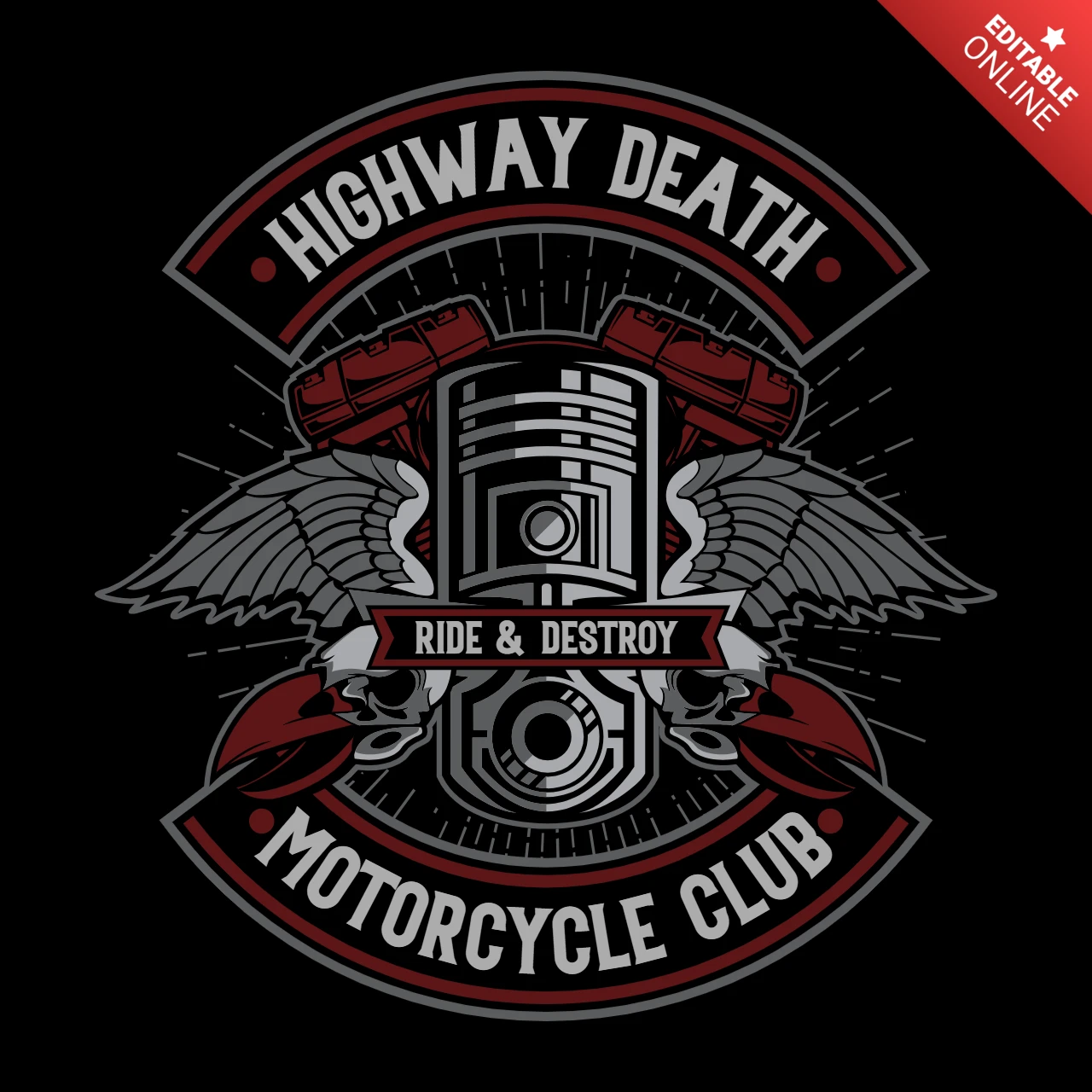 Highway death motorclub t-shirt ontwerpsjabloon