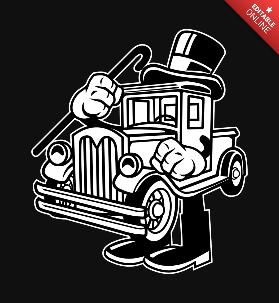 Modelo de design de camiseta de personagem de desenho animado de caminhão velho