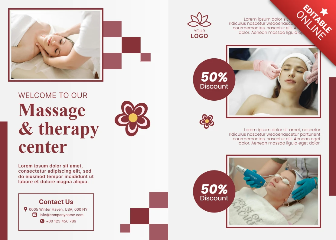 Brochure elegante per centro di terapia spa con design floreale per promozioni benessere