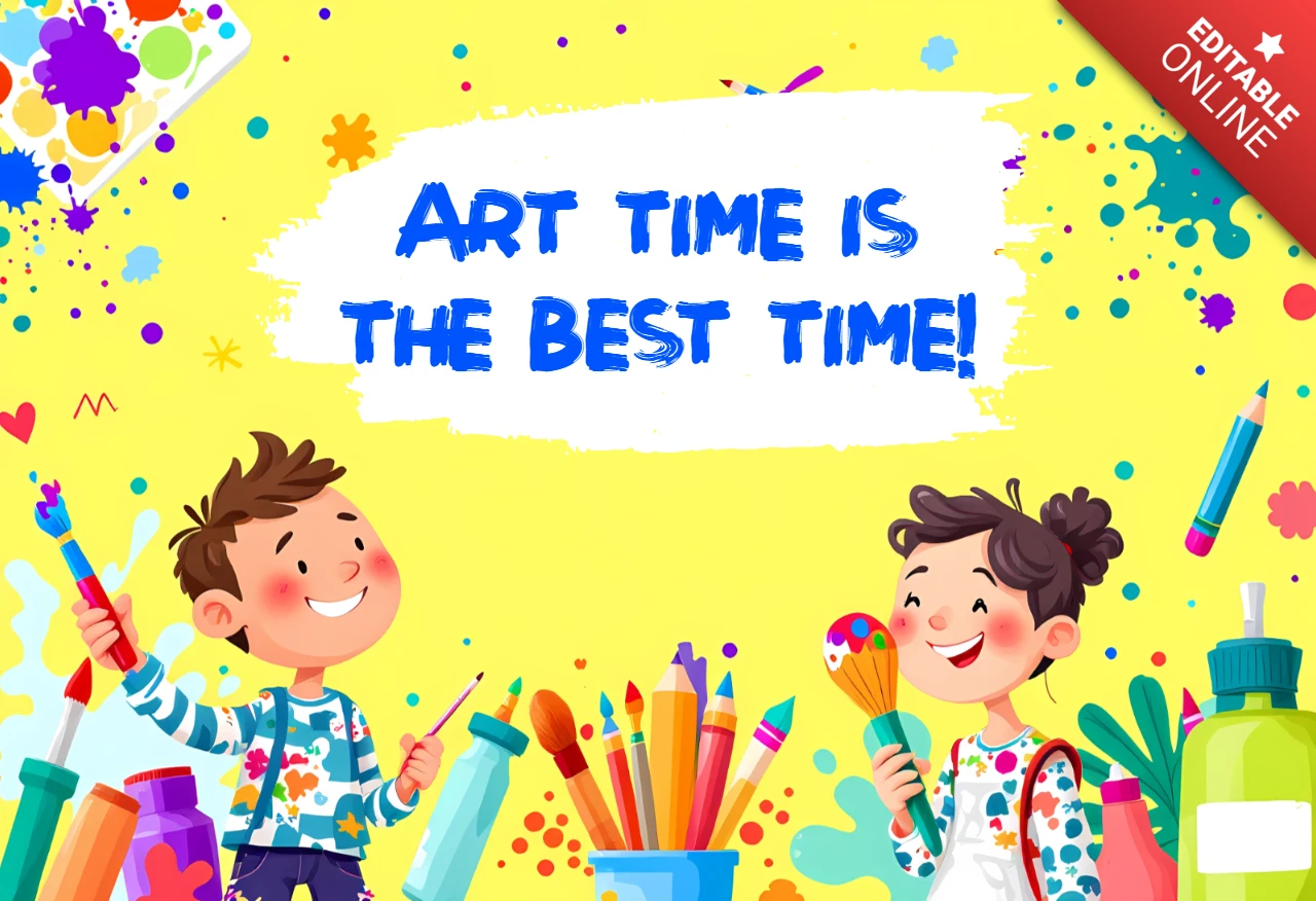 Plantilla de folleto de clase de arte para niños - diseño colorido y creativo de taller de manualidades