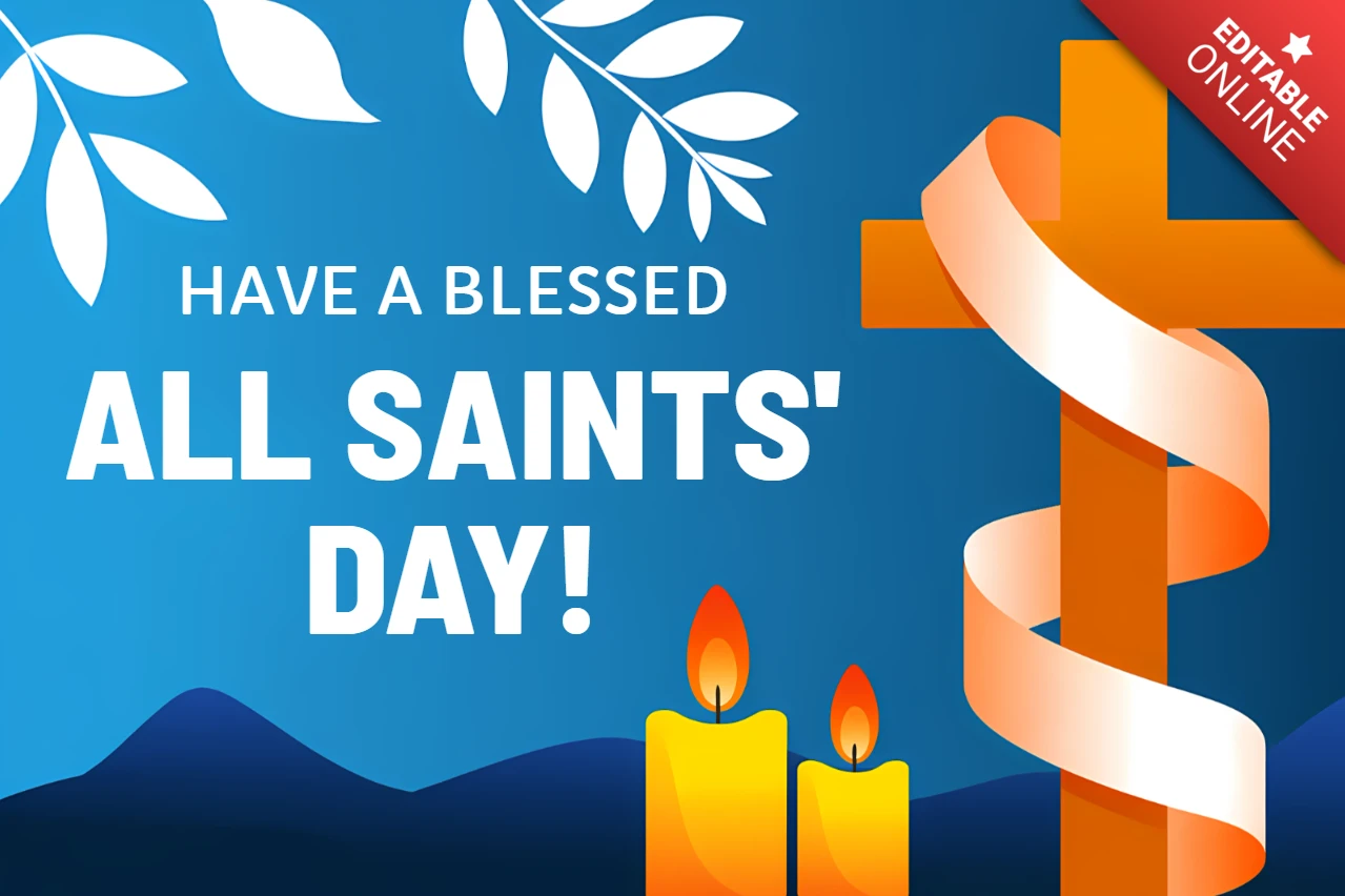 Template di design per la celebrazione di Ognissanti con croce e candele per biglietti d'auguri