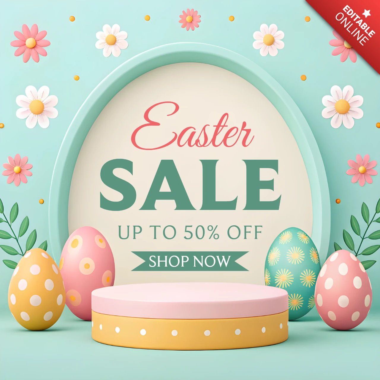 Modèle de vente de Pâques avec des éléments floraux et pastel