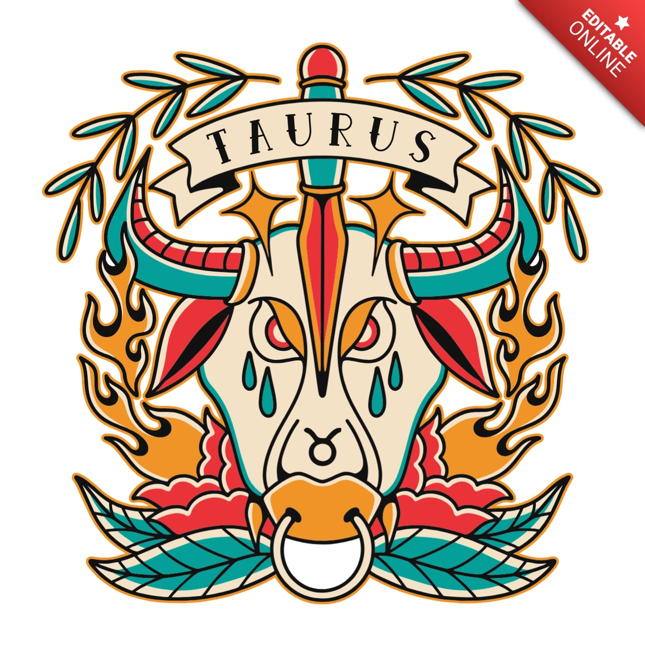 Vintage Taurus Tattoo Design Template for Custom Artwork