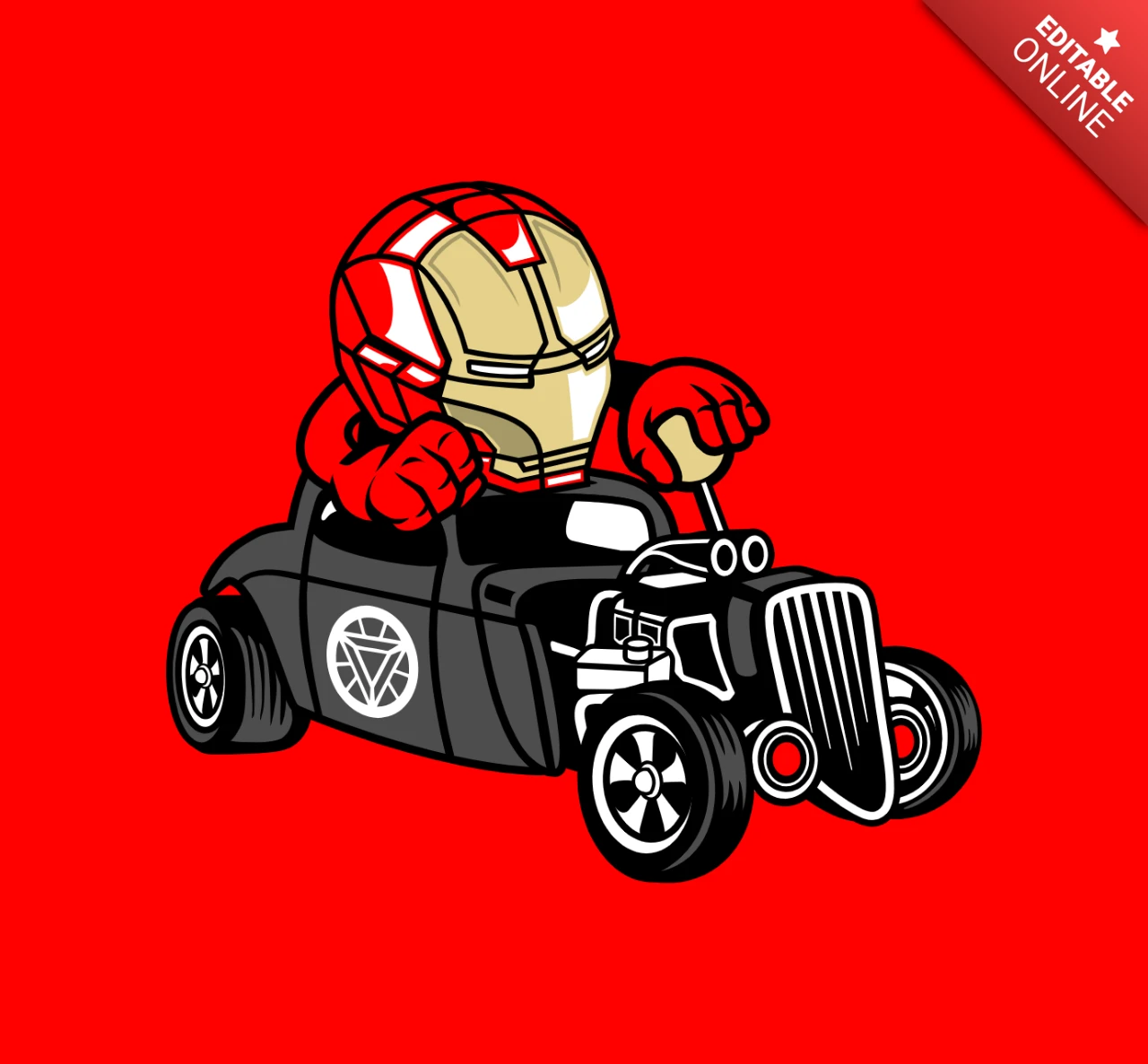 Iron man hotrod personaje de dibujos animados plantilla de diseño de camisetas