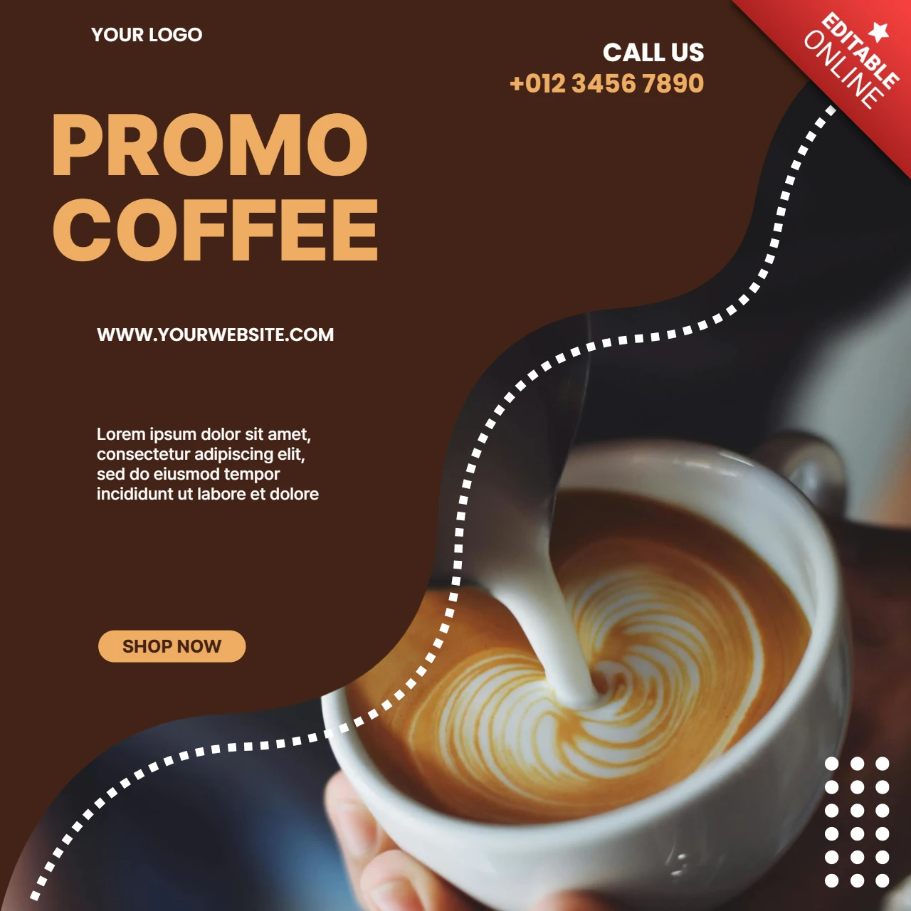 Plantilla de diseño de post promocional en redes sociales para cafeterías