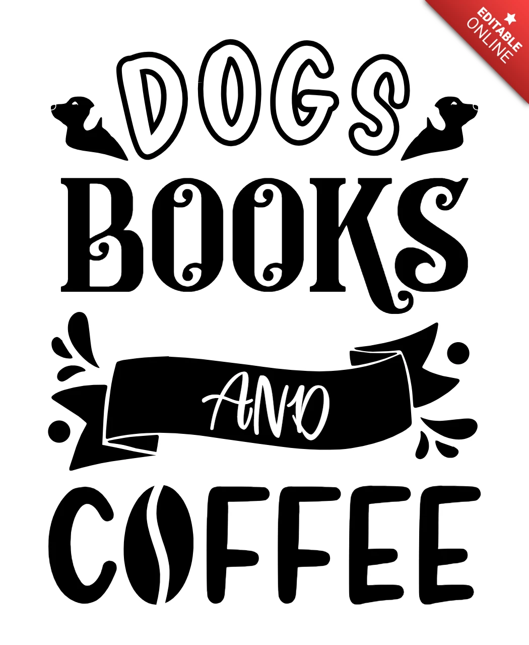 Modello di maglietta per cani, libri e caffè