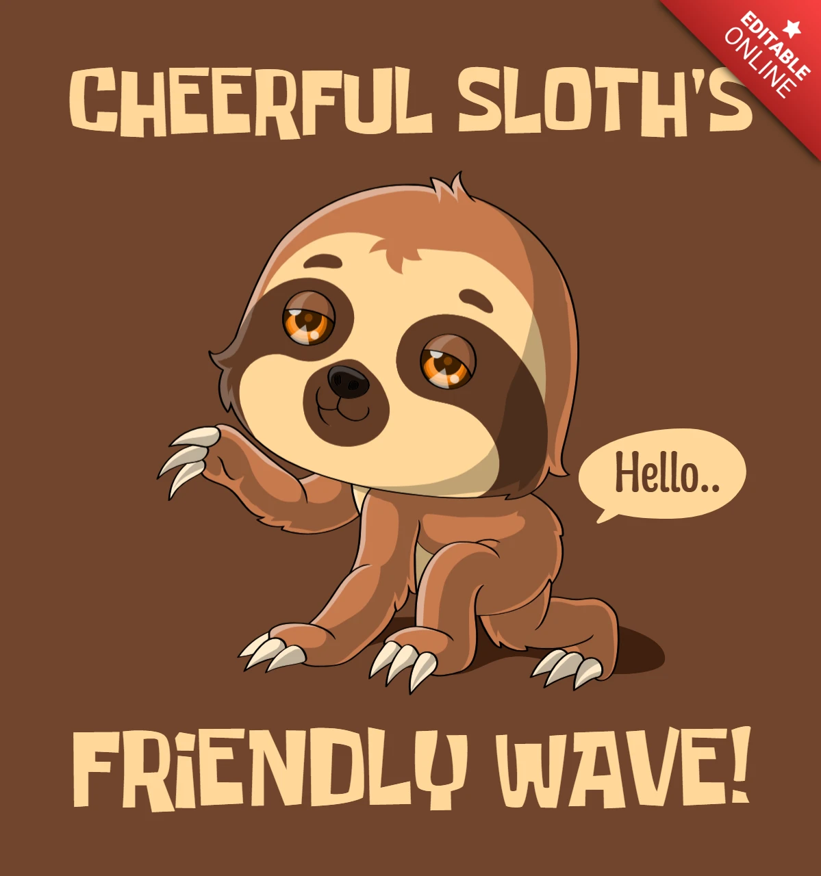 Cheerful Sloth's Friendly Waving Design For Kids Projects Template