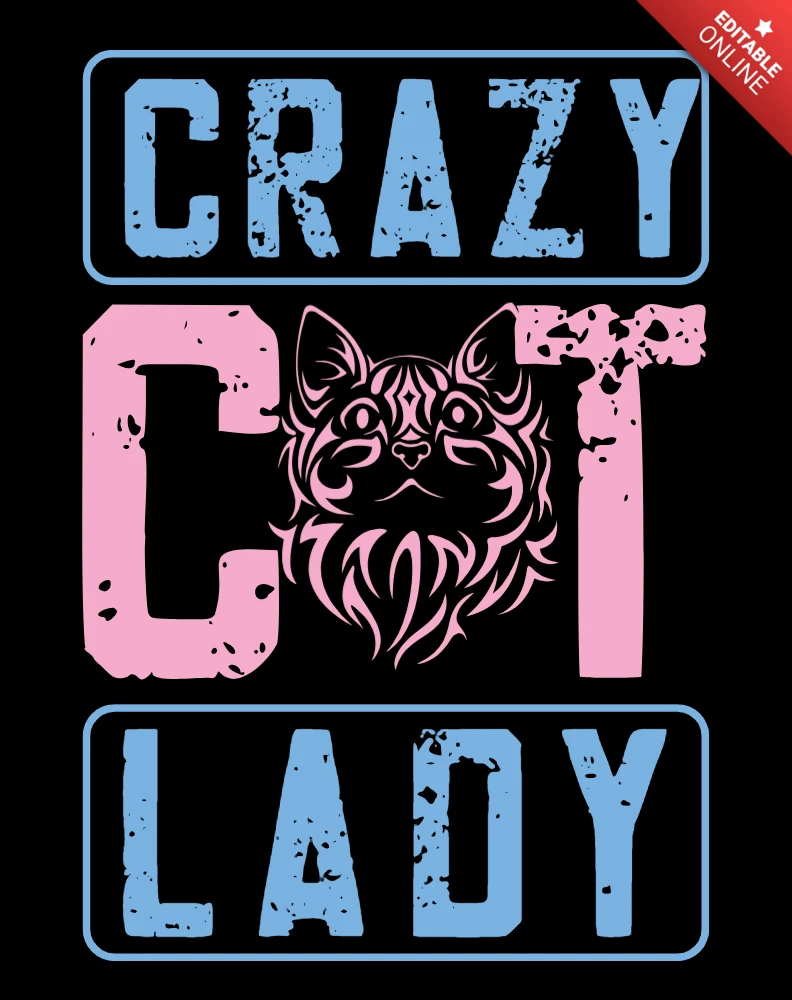 Vintage Distressed Crazy Cat Lady Design Template