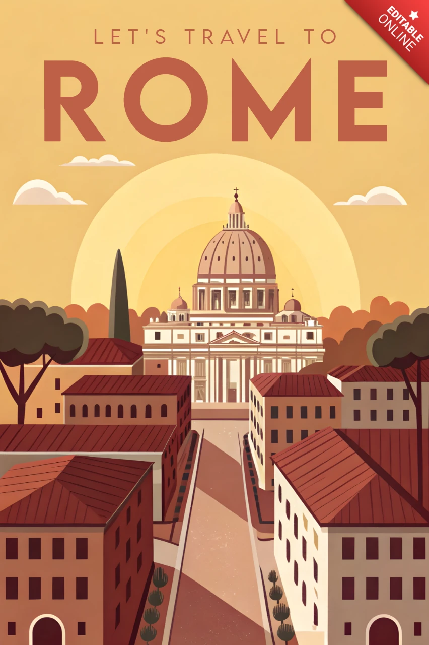 Reise nach Rom Vintage-Poster-Designvorlage für Reiseaktionen