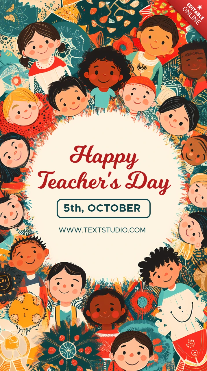 Colorful Cartoon Design Template for Happy Teacher's Day Celebration