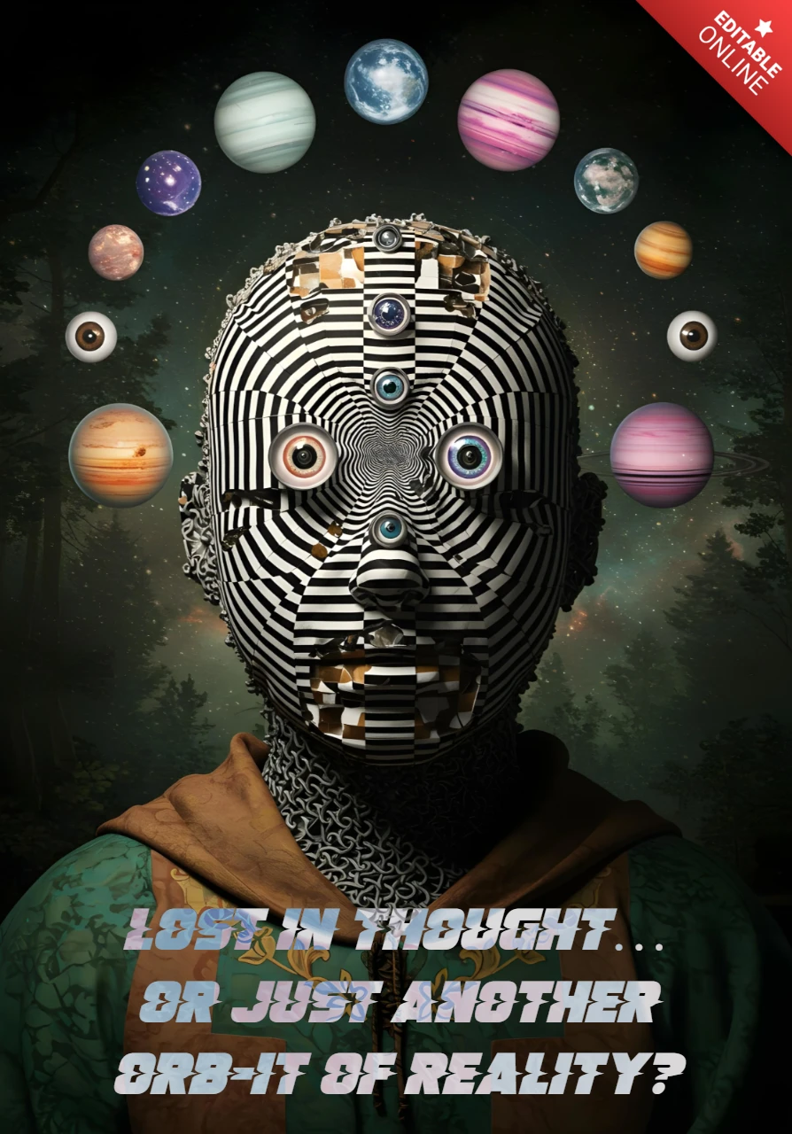 Plantilla de póster de arte surrealista futurista: exploración de la conciencia y la realidad cósmicas