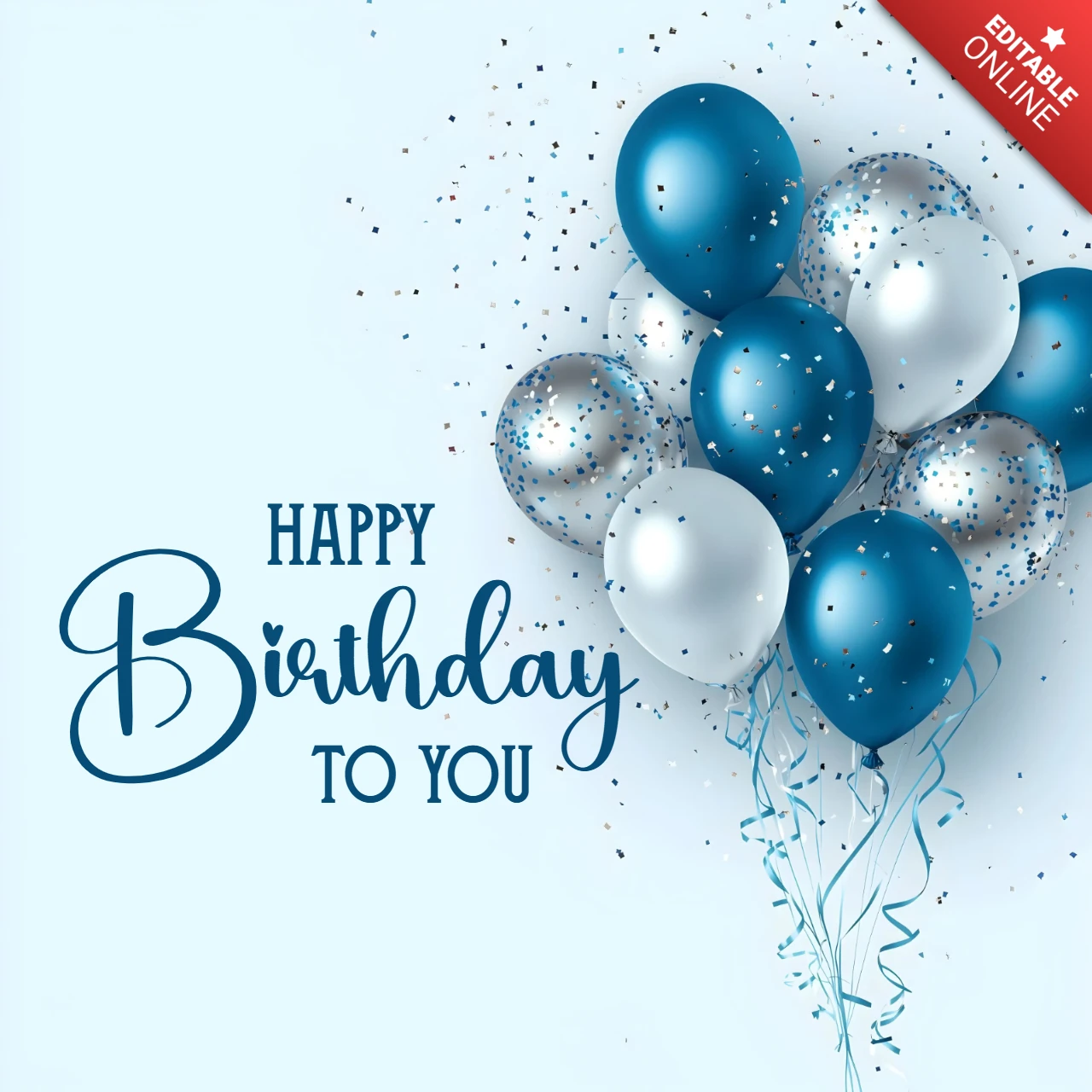 Blue and Silver Balloon Birthday Card Template