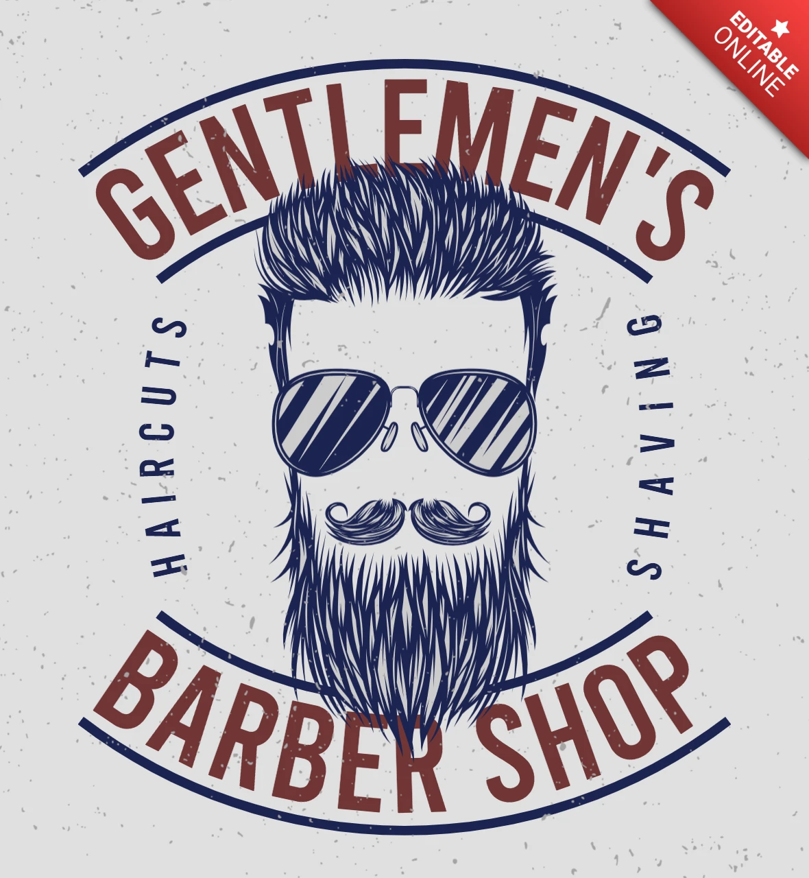 Modelo de design de camiseta de barbearia com barba e óculos