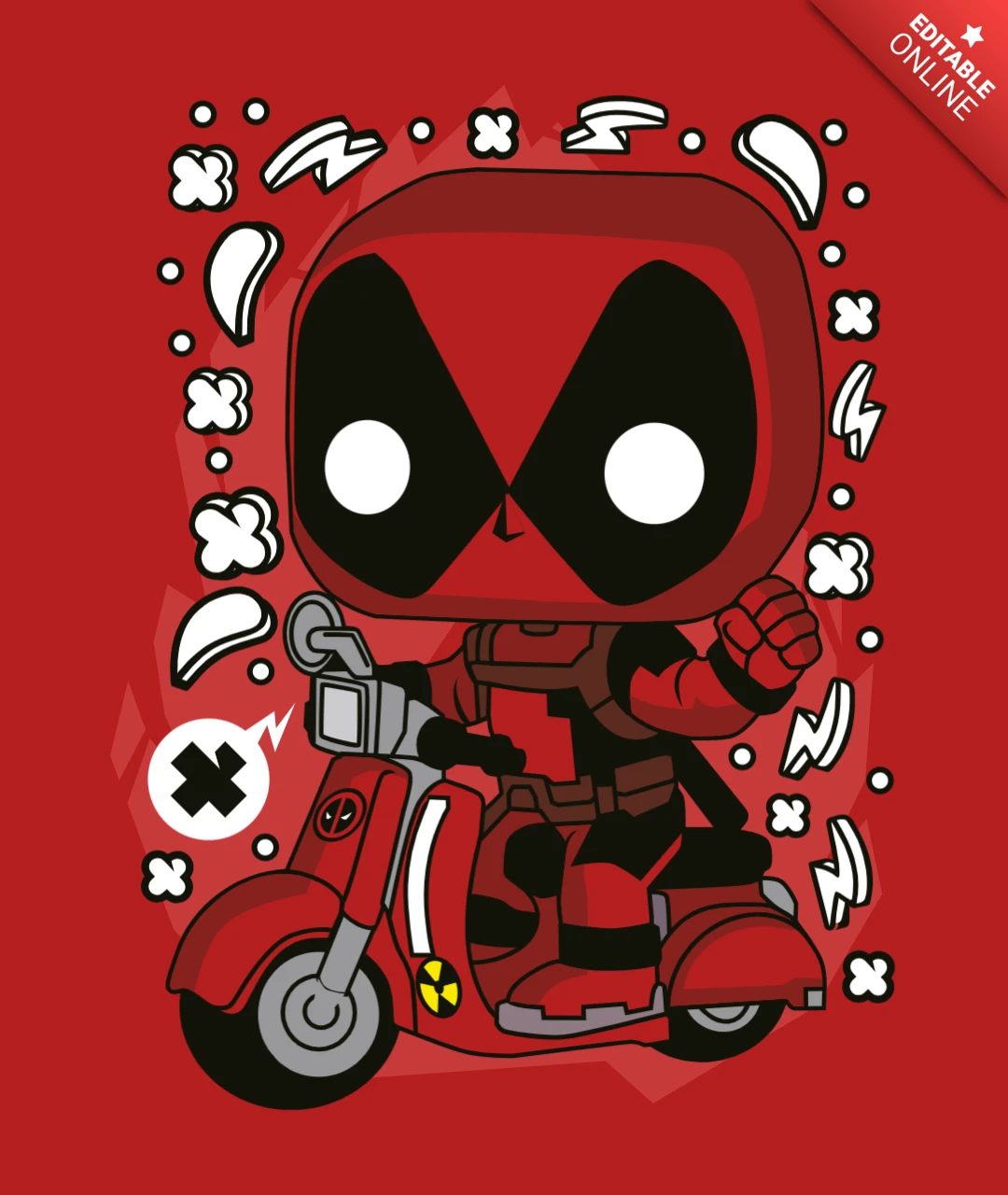 Deadpool Scooter Pop Culture T-Shirt Design Template