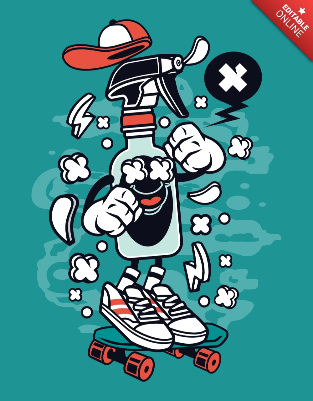 Modelo de design de pôster de personagem de desenho animado de frasco de spray