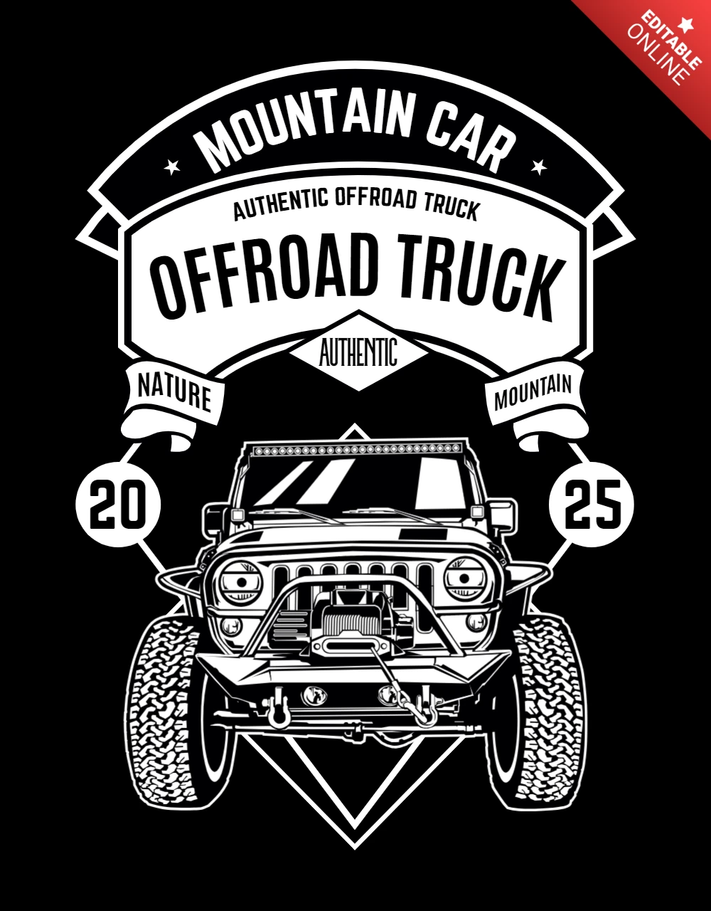 Mountain Car Retro T-shirt Design Template